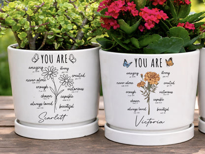 Custom Bible Verse Flower Pot, Personalized Christian Name Pot With Bible Verses, Ceramic Pot, Garden Plant Pot, Religious Gift for Her