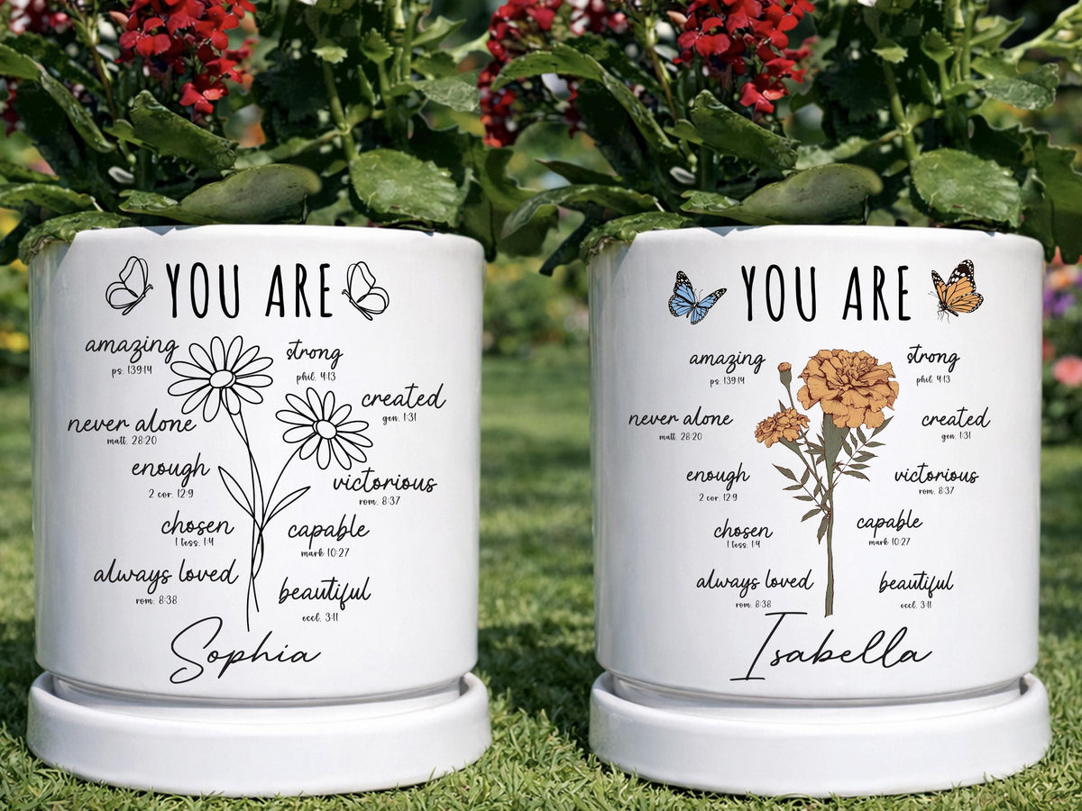 Custom Bible Verse Flower Pot, Personalized Christian Name Pot With Bible Verses, Ceramic Pot, Garden Plant Pot, Religious Gift for Her