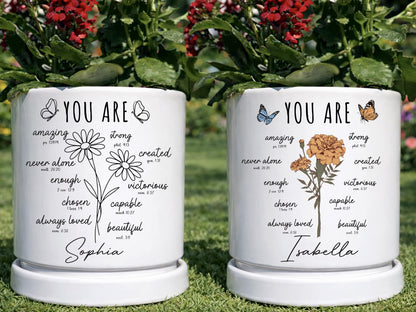 Custom Bible Verse Flower Pot, Personalized Christian Name Pot With Bible Verses, Ceramic Pot, Garden Plant Pot, Religious Gift for Her