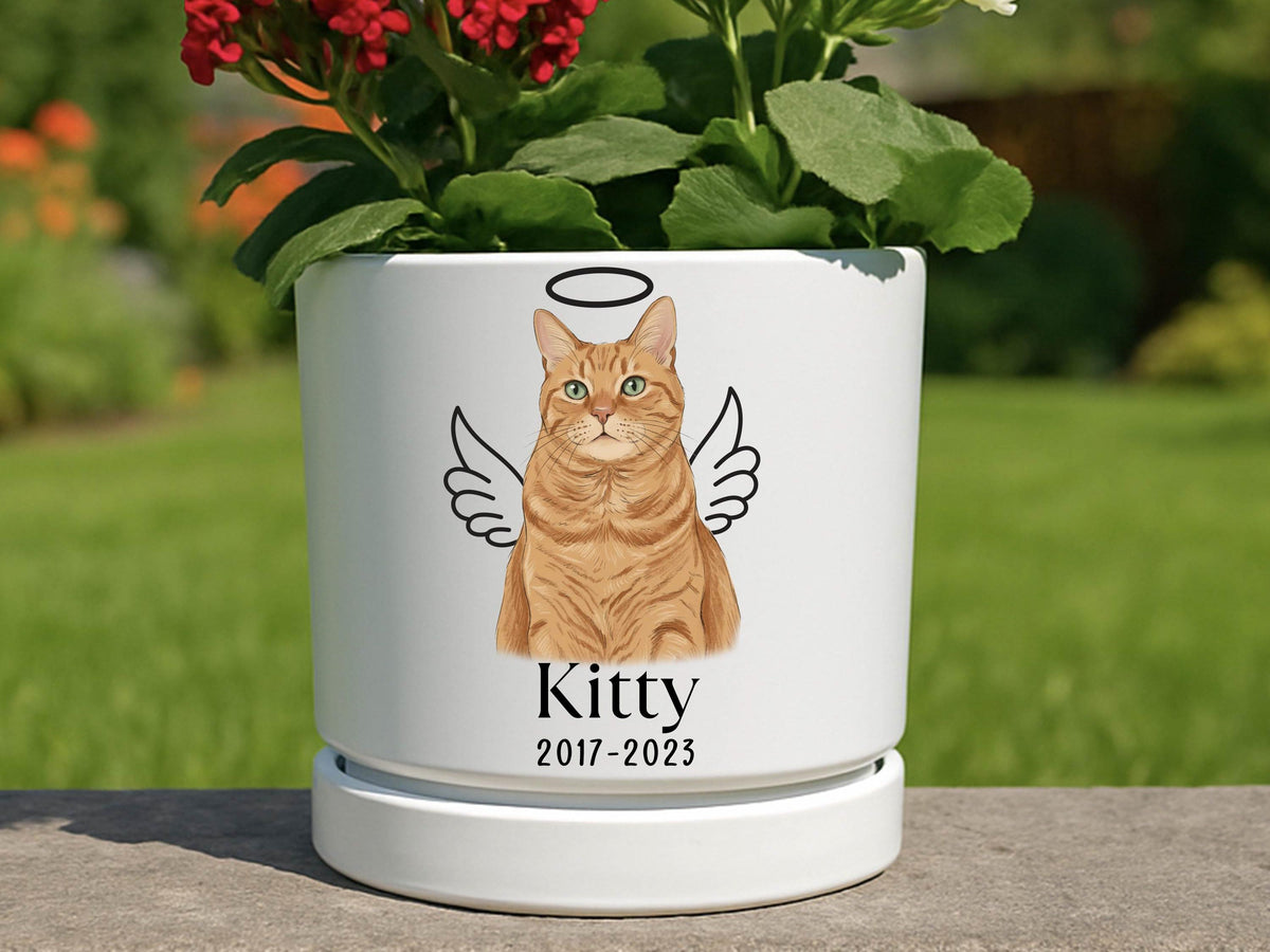 Custom Pet Portrait Planter Pot, Personalized Pet Memorial Gift, Dog Cat Flower Pot, Ceramic Plant Pot, Dog Mom Gift, Pet Loss Remembrance