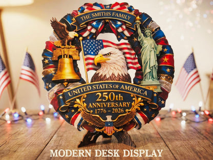 Personalized America 250th Anniversary Gift, American Flag Gift for Him, Custom 4th of July Gifts Wood Sign USA Flag Memorial Patriotic Gift