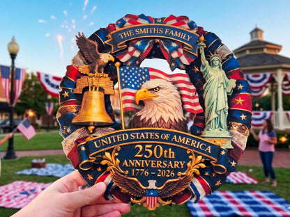 Personalized America 250th Anniversary Gift, American Flag Gift for Him, Custom 4th of July Gifts Wood Sign USA Flag Memorial Patriotic Gift