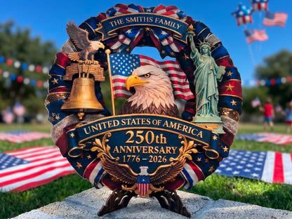 Personalized America 250th Anniversary Gift, American Flag Gift for Him, Custom 4th of July Gifts Wood Sign USA Flag Memorial Patriotic Gift