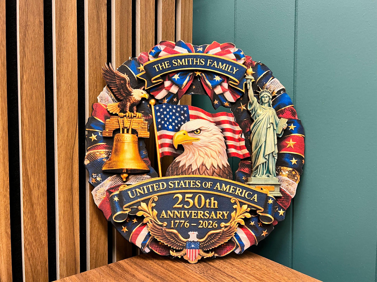 Personalized America 250th Anniversary Gift, American Flag Gift for Him, Custom 4th of July Gifts Wood Sign USA Flag Memorial Patriotic Gift