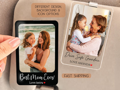 Personalized Drive Safe Mom Car Visor Photo Clip, Mother Daughter Keepsake, New Mom Grandma Photo Holder, First Mothers Day Car Accessory