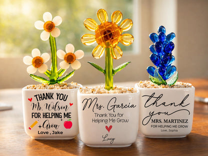 Personalized Teacher Mini Flower Pot, Custom Teacher Appreciation Gifts, Handmade Stained Glass Flower Pot, Thank You Teacher Name Gifts
