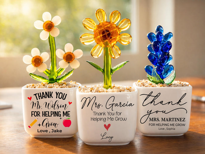 Personalized Teacher Mini Flower Pot, Custom Teacher Appreciation Gifts, Handmade Stained Glass Flower Pot, Thank You Teacher Name Gifts