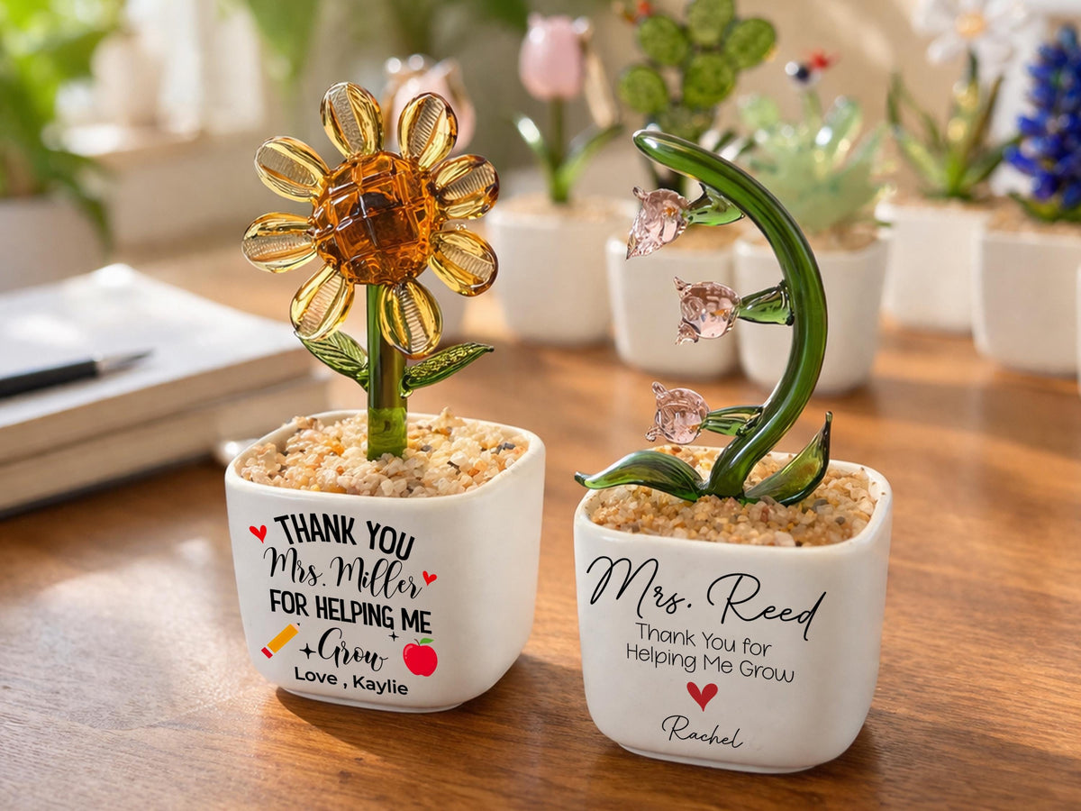Personalized Teacher Mini Flower Pot, Custom Teacher Appreciation Gifts, Handmade Stained Glass Flower Pot, Thank You Teacher Name Gifts
