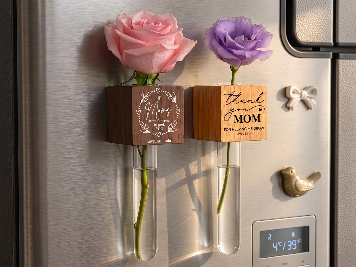 Personalized Magnetic Flower Vase, First Mothers Day Gift, Custom Fridge Magnet Gift for Mom Grandma Nana, Mom Gifts from Daughter