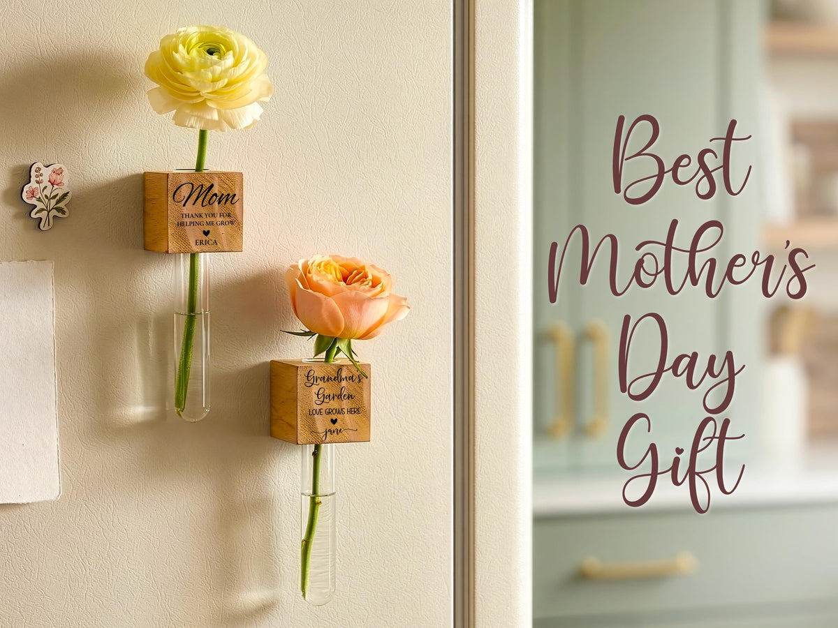 Personalized Magnetic Flower Vase, First Mothers Day Gift, Custom Fridge Magnet Gift for Mom Grandma Nana, Mom Gifts from Daughter