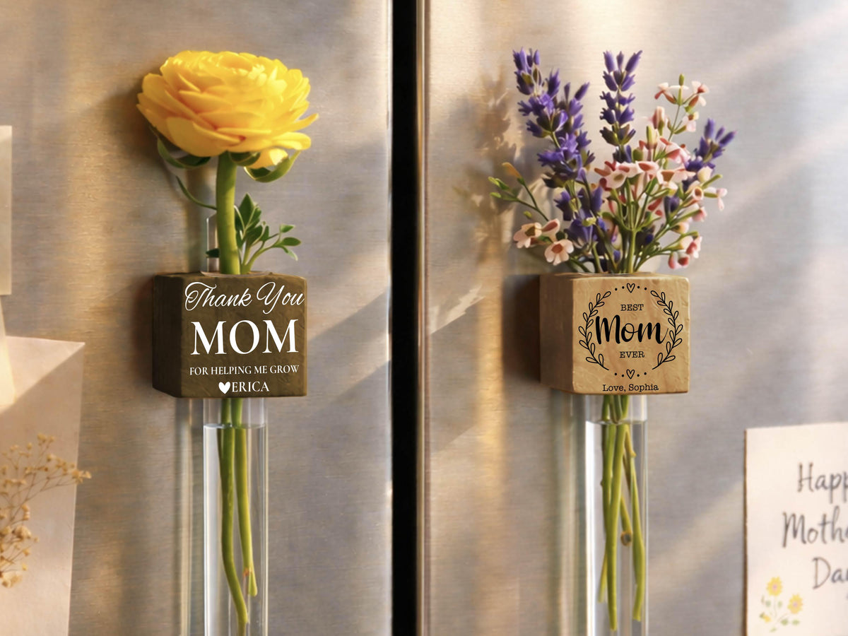 Flower Fridge Magnet Gift for Mom, Custom Mother's Day Gift Flower Holder, Magnet Vase for Flowers, Personalized Mom Gifts from Daughter