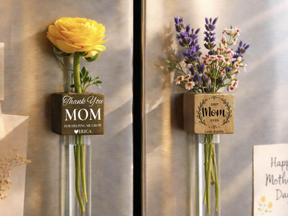 Flower Fridge Magnet Gift for Mom, Custom Mother's Day Gift Flower Holder, Magnet Vase for Flowers, Personalized Mom Gifts from Daughter
