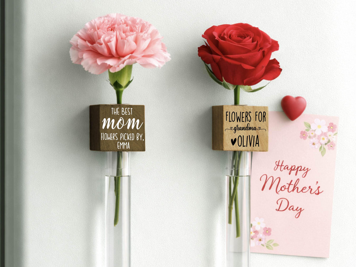 Flower Fridge Magnet Gift for Mom, Custom Mother's Day Gift Flower Holder, Magnet Vase for Flowers, Personalized Mom Gifts from Daughter