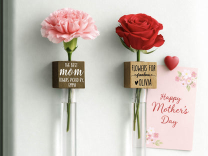 Flower Fridge Magnet Gift for Mom, Custom Mother's Day Gift Flower Holder, Magnet Vase for Flowers, Personalized Mom Gifts from Daughter
