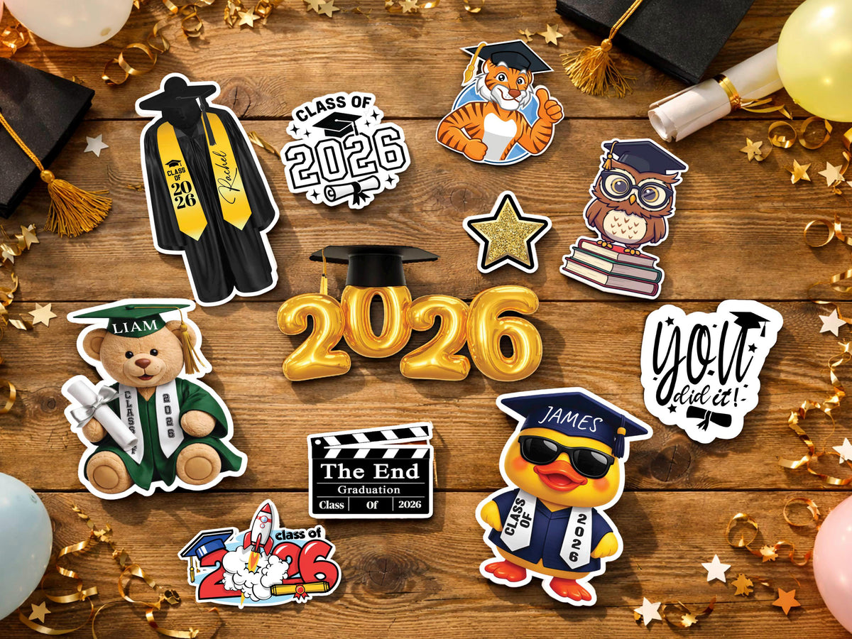 Graduation Stole Sticker, Graduation Party Favors for Class of 2026, Custom Grad Stickers, Laptop Water Bottle Decals, Graduation Cap Decor