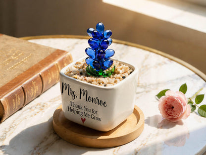 Thank You Gifts for Teacher Glass Flower Pot with Custom Name, Thank You for Helping Me Grow, Teacher Appreciation End of Year Teacher Gift