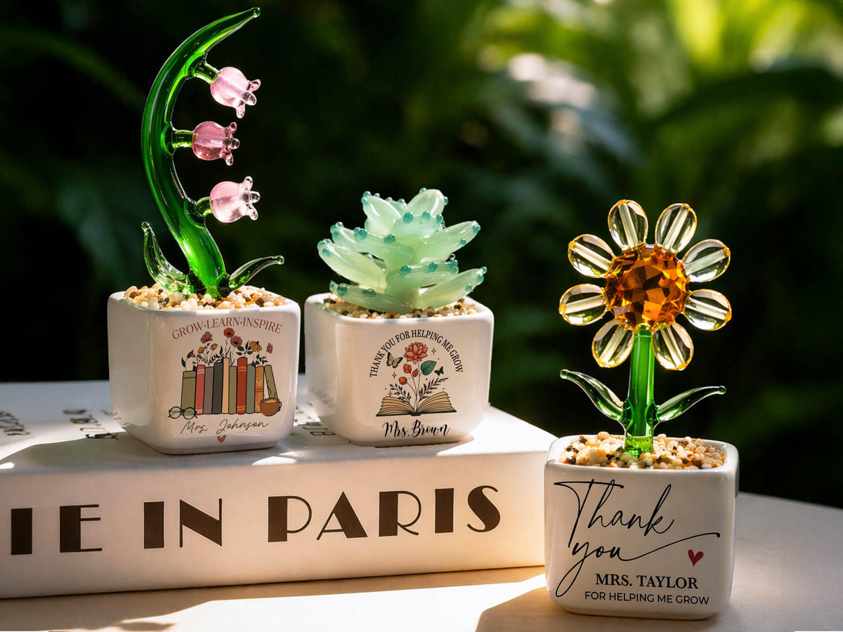 Thank You Gifts for Teacher Glass Flower Pot with Custom Name, Thank You for Helping Me Grow, Teacher Appreciation End of Year Teacher Gift