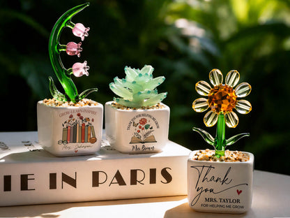 Thank You Gifts for Teacher Glass Flower Pot with Custom Name, Thank You for Helping Me Grow, Teacher Appreciation End of Year Teacher Gift