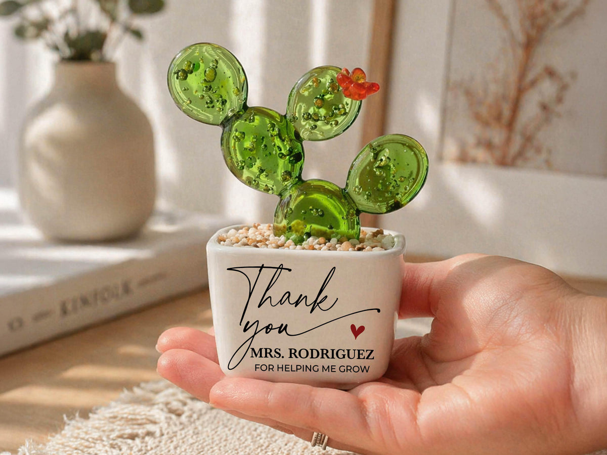 Thank You Gifts for Teacher Glass Flower Pot with Custom Name, Thank You for Helping Me Grow, Teacher Appreciation End of Year Teacher Gift