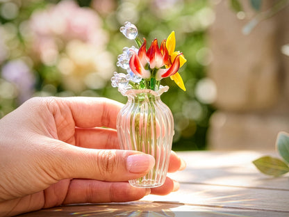 Glass Birth Flower Mom Gifts, Mini Glass Flower with Vase, Handblown Spring Flower Bouquet, Floral Desk Décor, Gift For Her, Birthday Gift