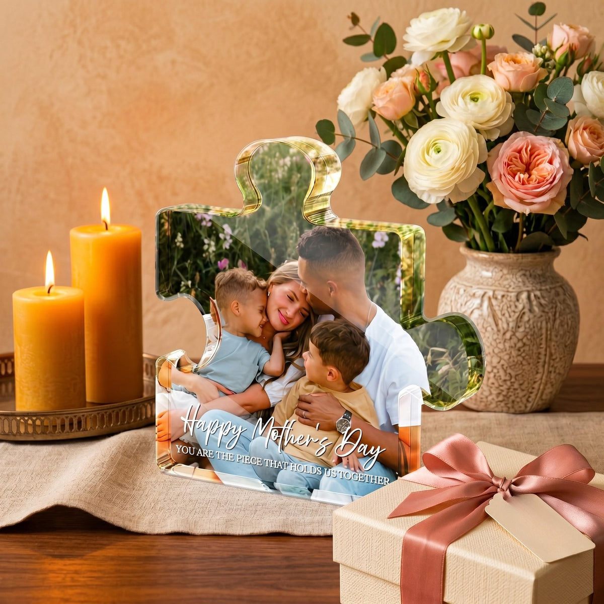 Personalized Photo Puzzle Acrylic Block, Custom Mother's Day Gift, Mom Picture Keepsake, Family Photo Plaque, Unique Gift for Mom