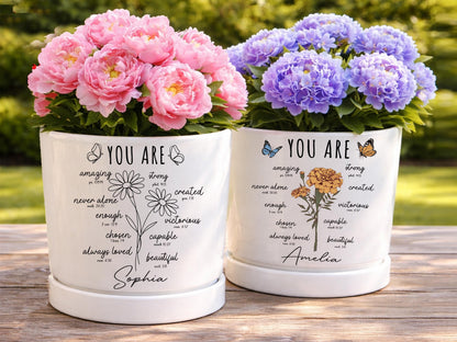 Custom Bible Verse Flower Pot, Personalized Christian Name Pot With Bible Verses, Ceramic Pot, Garden Plant Pot, Religious Gift for Her