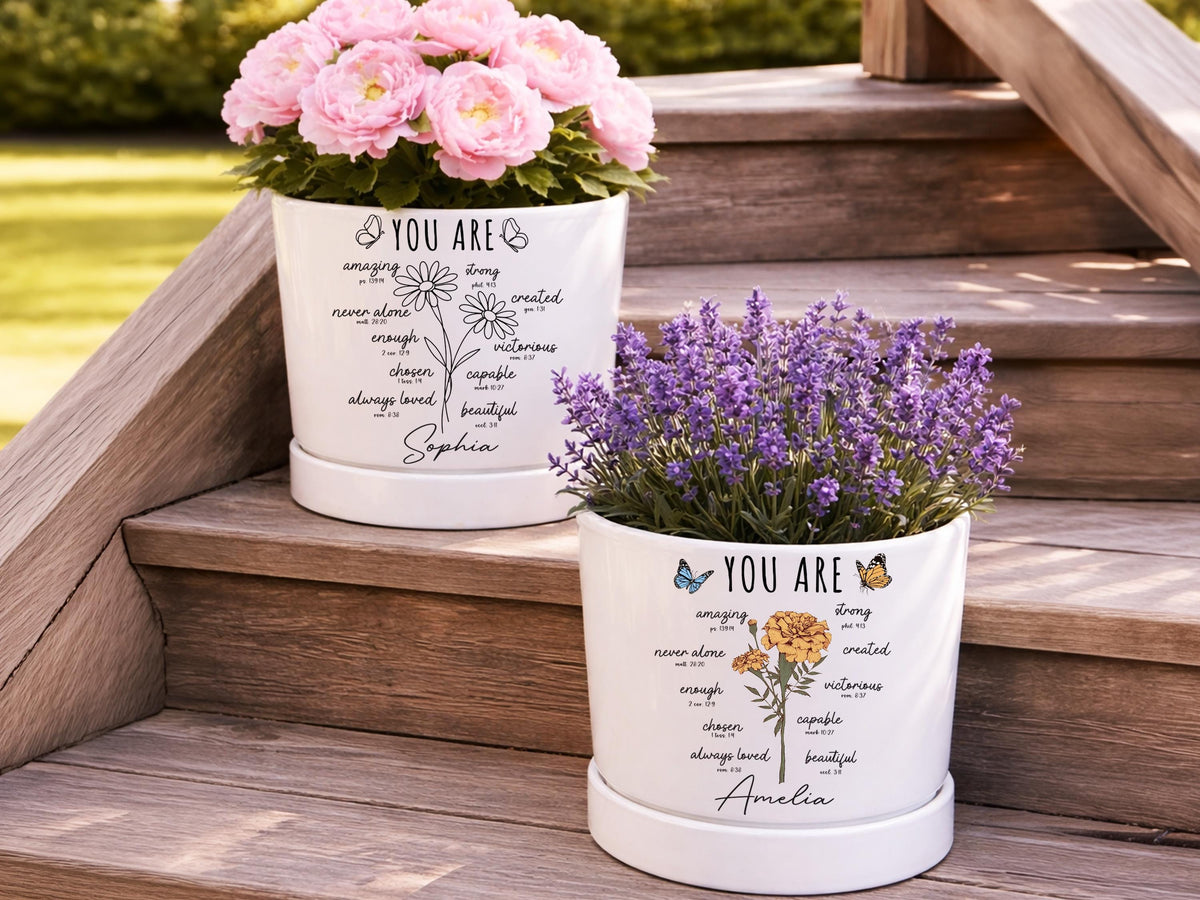 Custom Bible Verse Flower Pot, Personalized Christian Name Pot With Bible Verses, Ceramic Pot, Garden Plant Pot, Religious Gift for Her