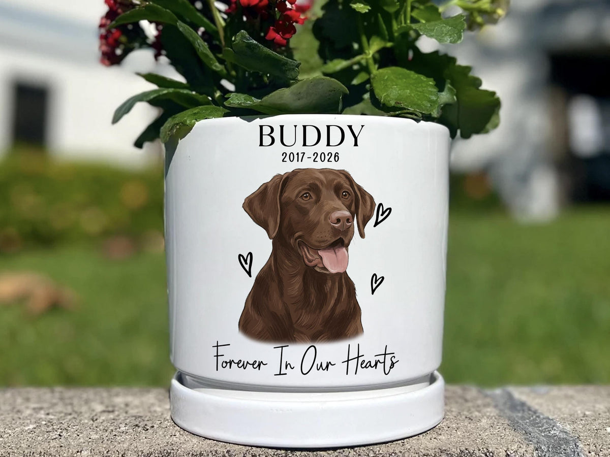 Custom Pet Portrait Planter Pot, Personalized Pet Memorial Gift, Dog Cat Flower Pot, Ceramic Plant Pot, Dog Mom Gift, Pet Loss Remembrance