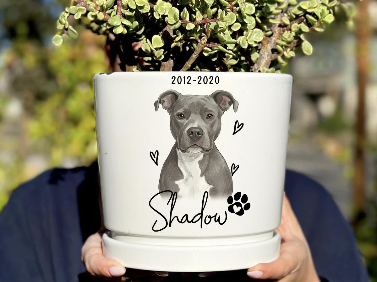 Custom Pet Portrait Planter Pot, Personalized Pet Memorial Gift, Dog Cat Flower Pot, Ceramic Plant Pot, Dog Mom Gift, Pet Loss Remembrance