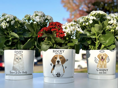 Custom Pet Portrait Planter Pot, Personalized Pet Memorial Gift, Dog Cat Flower Pot, Ceramic Plant Pot, Dog Mom Gift, Pet Loss Remembrance