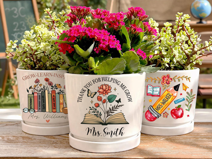 Thank You Gift for Teacher Appreciation, Thank You for Helping Me Grow Personalized Teacher Pot, Teacher Desk Gift, End of Year Teacher Gift