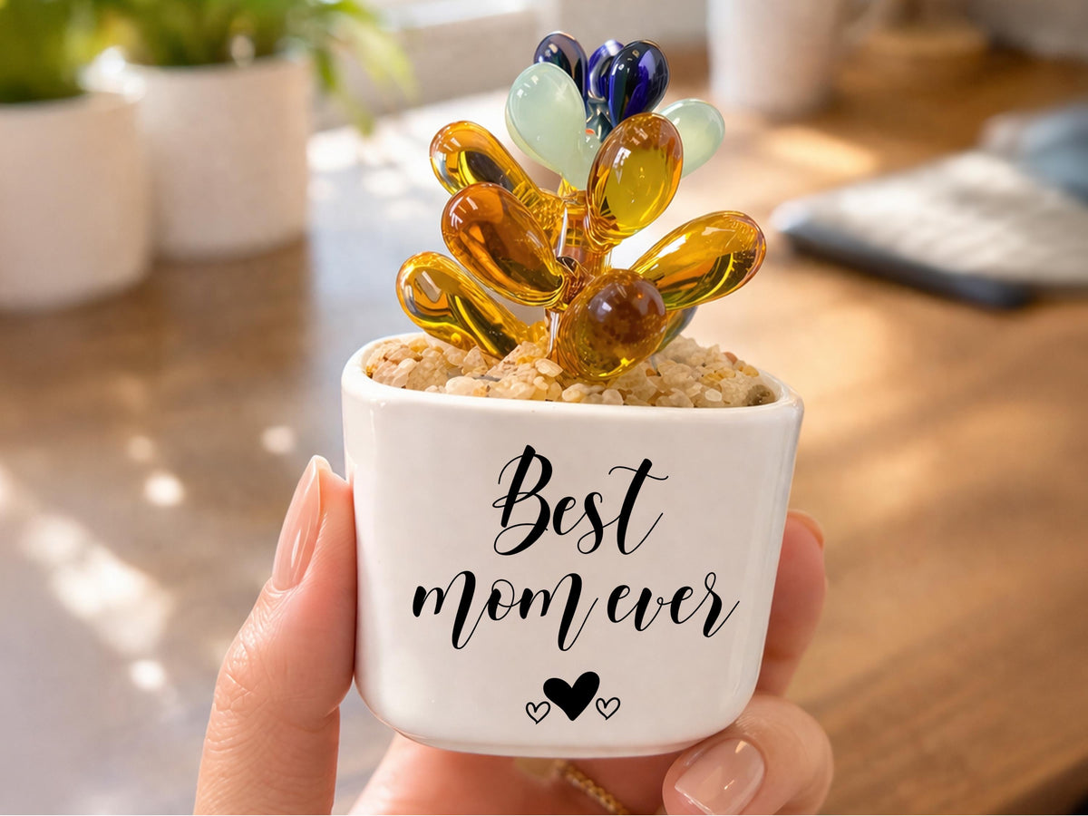 Personalized Mom Mini Flower Pot, Custom Mother's Day Gifts, Handmade Stained Glass Flower Pot, Everlasting Flower Gifts for Mom Birthday