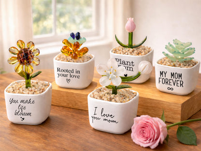 Personalized Mom Mini Flower Pot, Custom Mother's Day Gifts, Handmade Stained Glass Flower Pot, Everlasting Flower Gifts for Mom Birthday