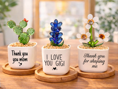 Personalized Mom Mini Flower Pot, Custom Mother's Day Gifts, Handmade Stained Glass Flower Pot, Everlasting Flower Gifts for Mom Birthday