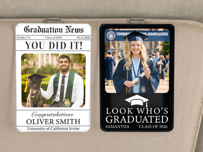 Personalized Graduation Car Visor Clip, College Graduation Gift for Him, Sun Visor Clip, Senior Gift, Custom Class Of 2026 Grad Gift for Her
