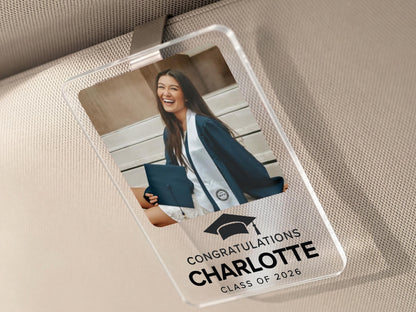 Personalized Graduation Car Visor Clip, College Graduation Gift for Him, Sun Visor Clip, Senior Gift, Custom Class Of 2026 Grad Gift for Her