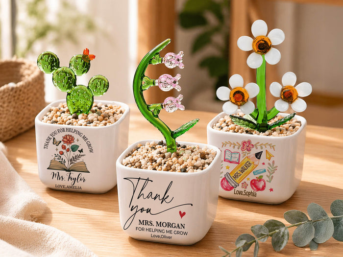 Thank You Gifts for Teacher Glass Flower Pot with Custom Name, Thank You for Helping Me Grow, Teacher Appreciation End of Year Teacher Gift