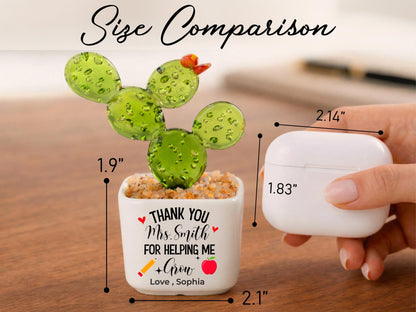 Personalized Teacher Mini Flower Pot, Custom Teacher Appreciation Gifts, Handmade Stained Glass Flower Pot, Thank You Teacher Name Gifts