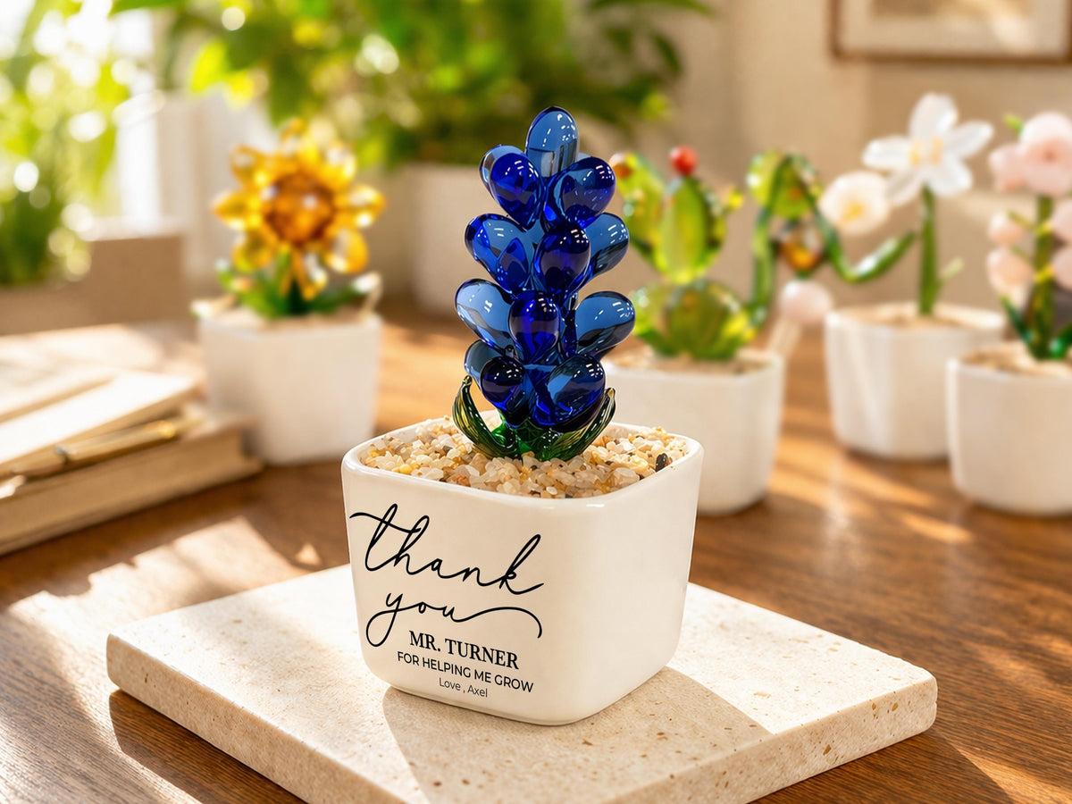Personalized Teacher Mini Flower Pot, Custom Teacher Appreciation Gifts, Handmade Stained Glass Flower Pot, Thank You Teacher Name Gifts