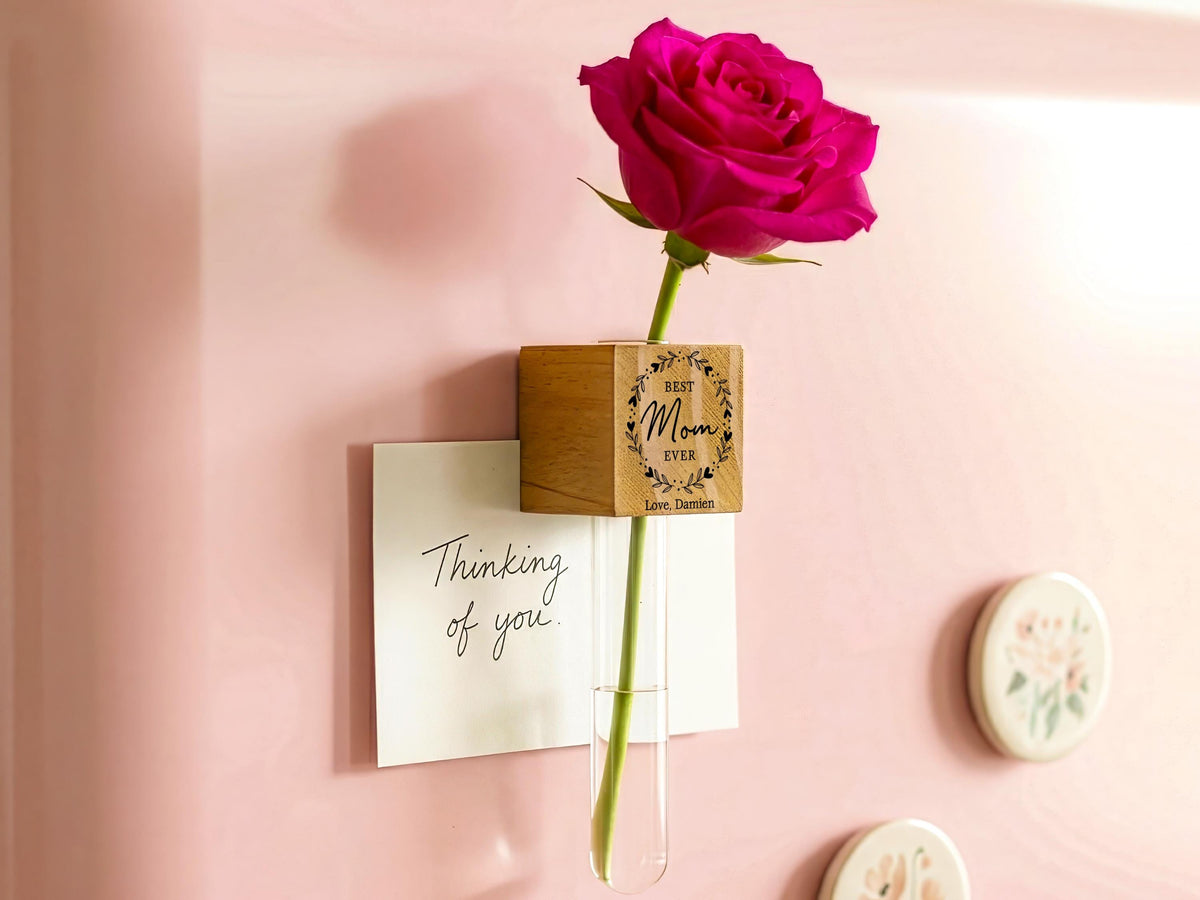 Personalized Magnetic Flower Vase, First Mothers Day Gift, Custom Fridge Magnet Gift for Mom Grandma Nana, Mom Gifts from Daughter