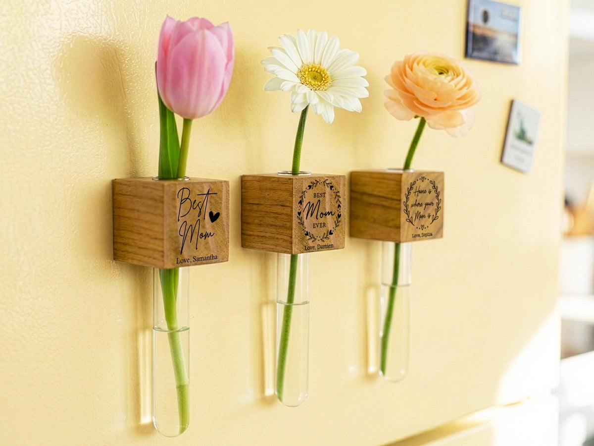 Personalized Magnetic Flower Vase, First Mothers Day Gift, Custom Fridge Magnet Gift for Mom Grandma Nana, Mom Gifts from Daughter
