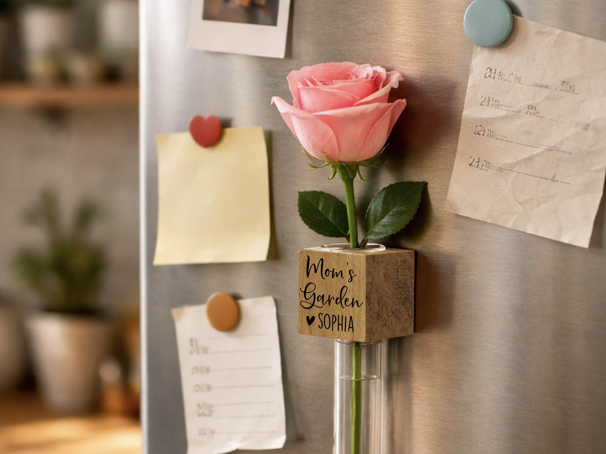 Flower Fridge Magnet Gift for Mom, Custom Mother's Day Gift Flower Holder, Magnet Vase for Flowers, Personalized Mom Gifts from Daughter