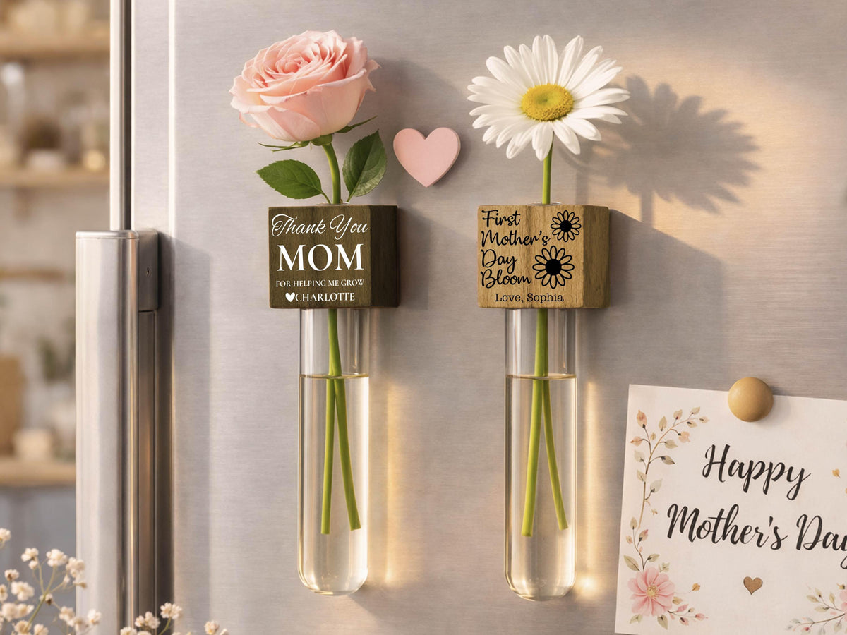 Flower Fridge Magnet Gift for Mom, Custom Mother's Day Gift Flower Holder, Magnet Vase for Flowers, Personalized Mom Gifts from Daughter