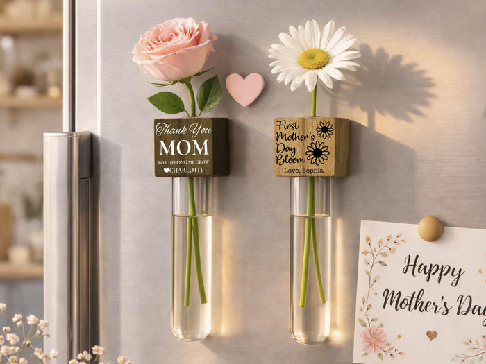 Flower Fridge Magnet Gift for Mom, Custom Mother's Day Gift Flower Holder, Magnet Vase for Flowers, Personalized Mom Gifts from Daughter