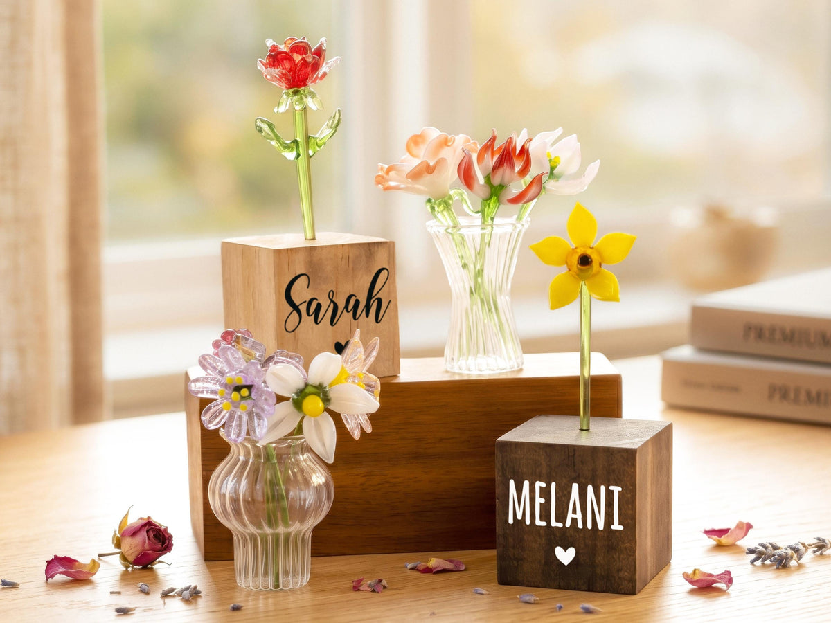 Mom Gift, Handblown Glass Flower Bouquet, Glass Birth Month Flower, Personalized Gifts, Mini Birth Flower Gift, Mother's Day Gifts for Her