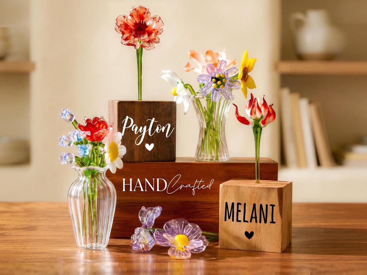 Mom Gift, Handblown Glass Flower Bouquet, Glass Birth Month Flower, Personalized Gifts, Mini Birth Flower Gift, Mother's Day Gifts for Her