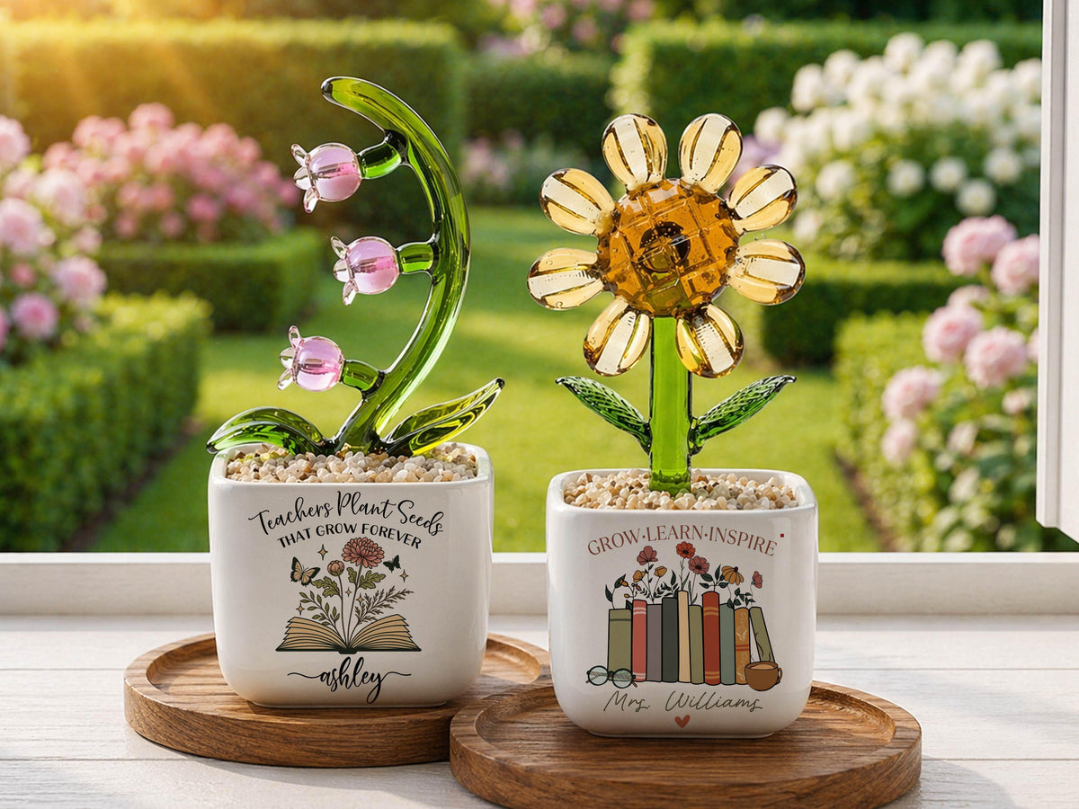Thank You Gifts for Teacher Glass Flower Pot with Custom Name, Thank You for Helping Me Grow, Teacher Appreciation End of Year Teacher Gift