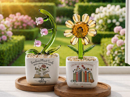 Thank You Gifts for Teacher Glass Flower Pot with Custom Name, Thank You for Helping Me Grow, Teacher Appreciation End of Year Teacher Gift