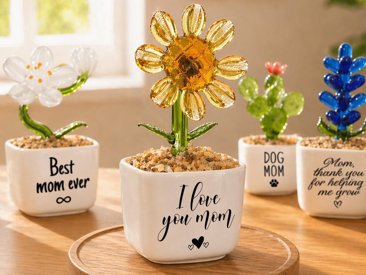 Personalized Mom Mini Flower Pot, Custom Mother's Day Gifts, Handmade Stained Glass Flower Pot, Everlasting Flower Gifts for Mom Birthday
