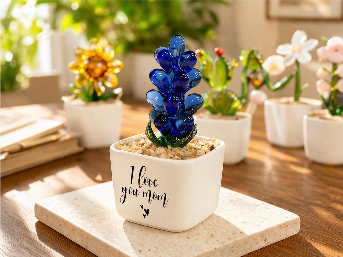 Personalized Mom Mini Flower Pot, Custom Mother's Day Gifts, Handmade Stained Glass Flower Pot, Everlasting Flower Gifts for Mom Birthday